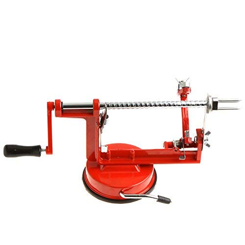 GigaMax(TM)3 in 1 Stainless Steel Fruit Apple Zester Pear Peeler Corer Slicer Suction Base Red