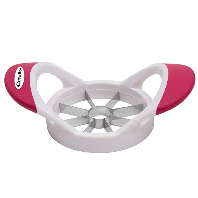 CuteBox 8-Blade Apple Slicer Corer - Sharp Stainless Steel Blades, Cutter for Dividing Apple with Anti-Slip Silicone Grip Handle, Pink