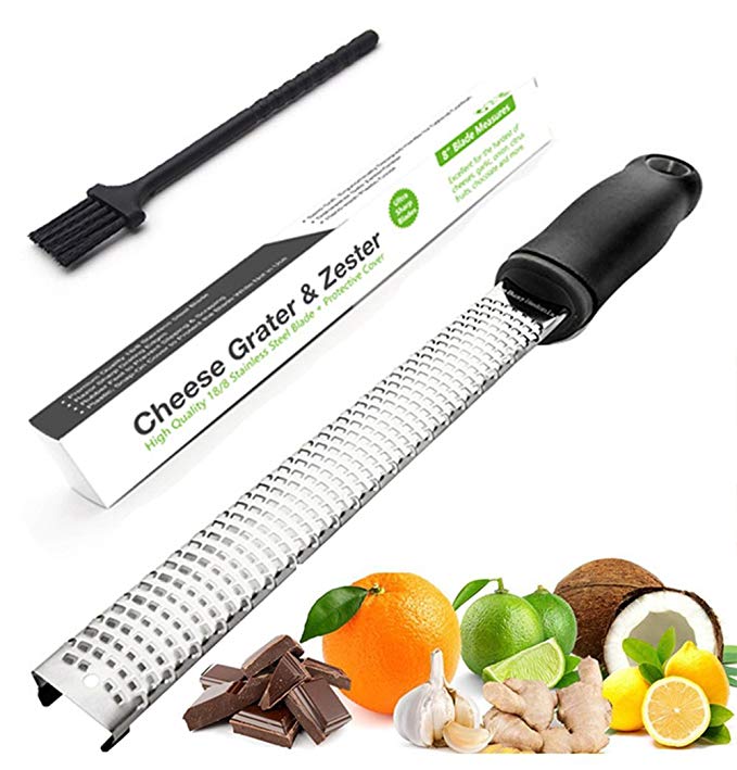 FORHOMER Citrus Lemon Zester & Cheese Grater With Sharp Stainless Steel Blade - Kitchen Tool + Protective Cover For Parmesan Cheese, Lemon, Ginger, Garlic, Nutmeg, Chocolate, Vegetables, Fruits