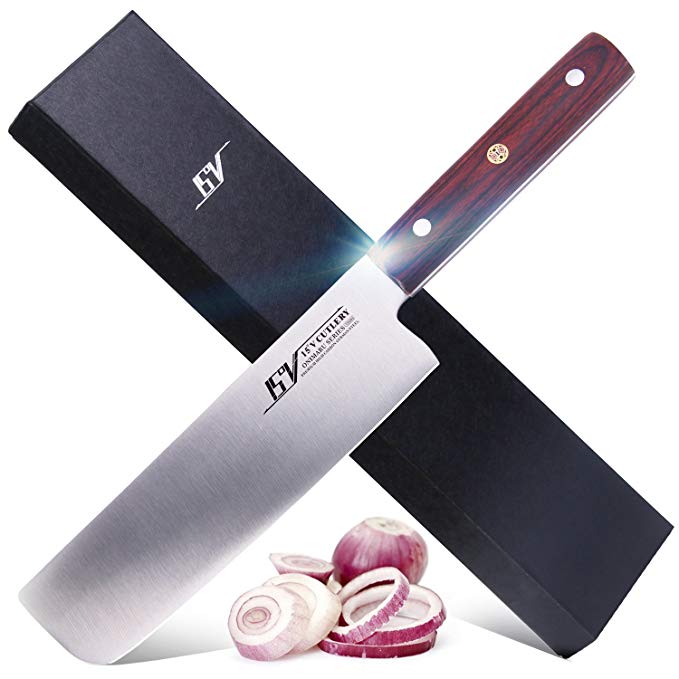 15V Vegetable meat cleaver knife 7.5 inch- High Carbon German 1.4116 Steel Full Tang Nakiri Vegetable/Usuba Chef's Knife with Pakkawood Handle - Onimaru Series