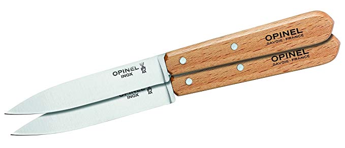 Opinel 112 Natural Varnished Handle Kitchen Paring Knife (Box of 2), 10 cm Blade