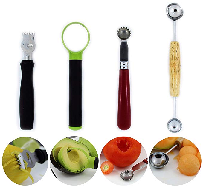 Lemon zester tool - Strawberry corer - Tomato core remover - Melon baller scoop - Avocado slicer pitter