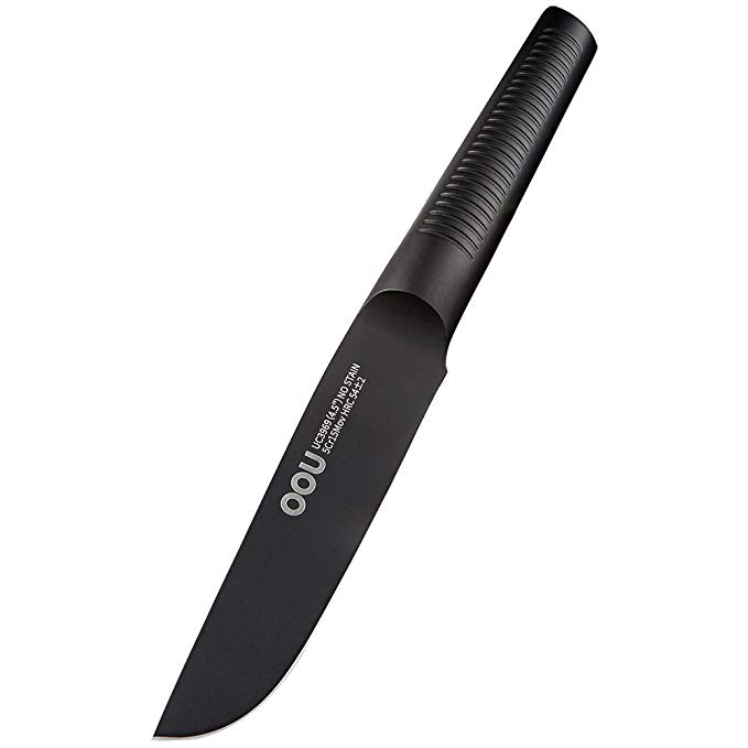 OOU 3.5 Inch Paring Knife, Non-stick High Carbon Steel Utility Knife, Proprietary BO Oxidation and 4 Sections Sharpened Edge, Anti-rusting and Anti-corrosion - Black Shark Series