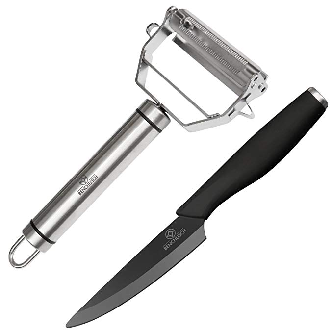 Benchusch Vegetable Peeler & Ceramic Paring Knife Set - Premium Ultra Sharp Stainless Steel Blade with Ergonomic Handle. Professional Set for Peeling, Cutting, & Julienne Potato, Carrot, Apple, Pear