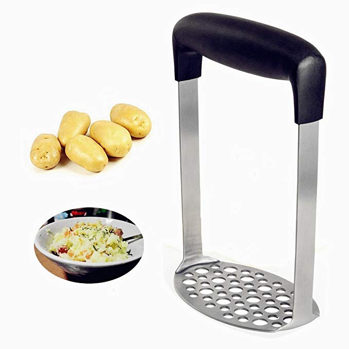 Stainless Steel Potato Masher, Food Grade Sweet Potato Ricer, Kitchen Utensils for Smooth Mashed Potatoes, Cauliflower, Vegetables and Fruits with Ergonomic Horizontal Handle