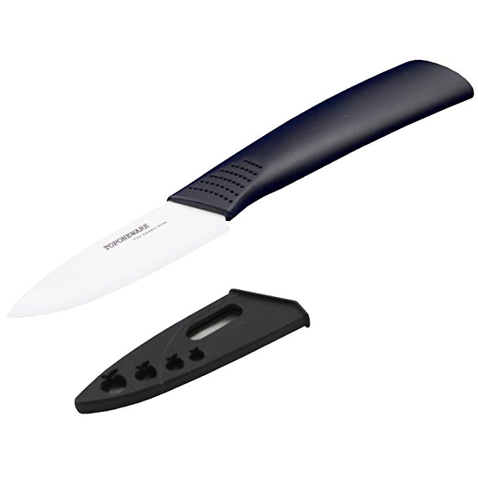 Toponeware CKBKW3S Ceramic Paring Knife with Sheath, 3-Inch, Black/White