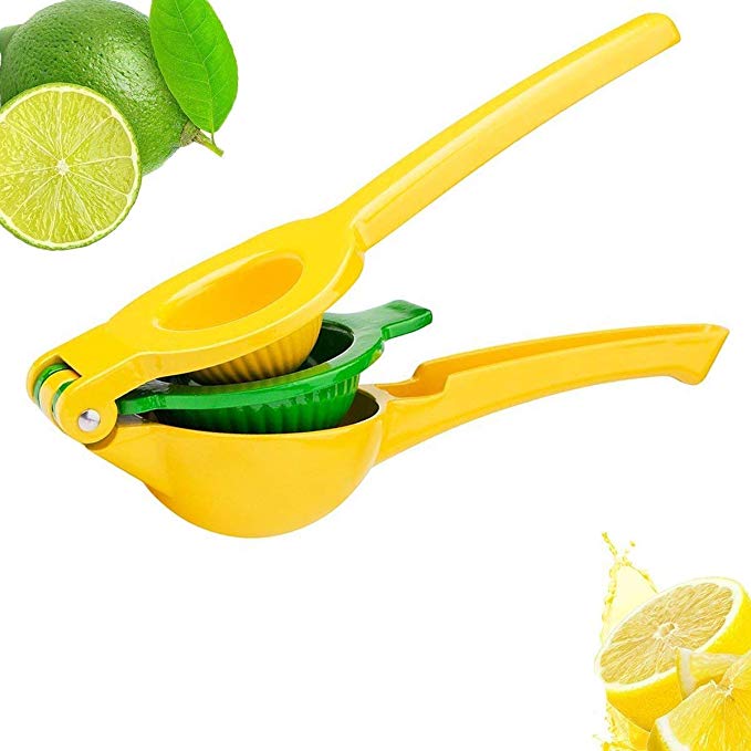 HIEMAO Top Rated Premium Quality Metal Lemon Squeezer-Manual Press Unique 2 Bowls Built in 1 Hand Citrus Juicer Aluminum Lime, one Size, Yellow