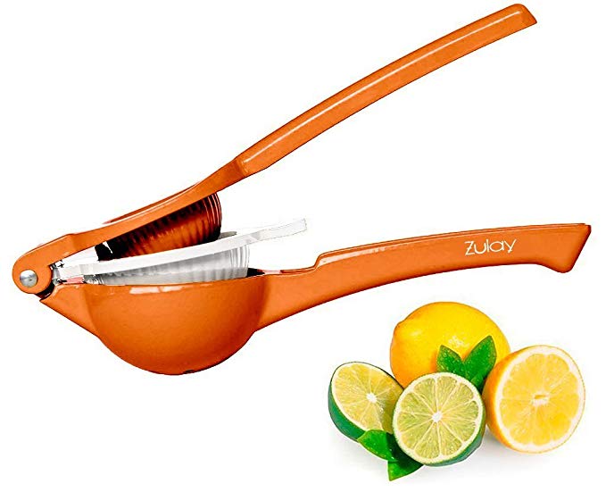 Top Rated Zulay Premium Quality Metal Lemon Lime Squeezer - Manual Citrus Press Juicer (Cool Orange)