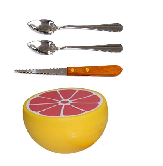 Hutzler Grapefruit Saver, 2 Grapefruit Spoons and 1 Grapefruit Knife, Stainless Steel, Serrated Edges