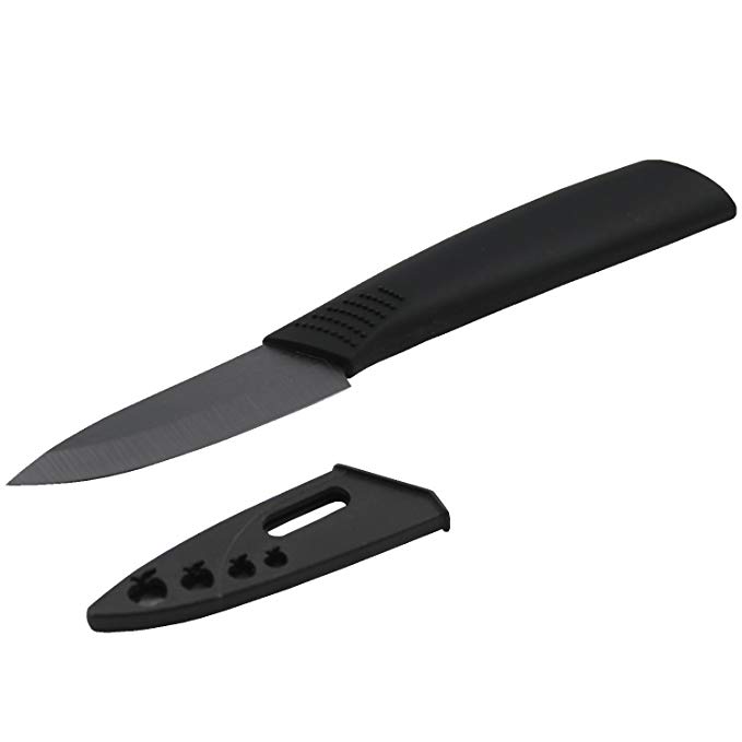 Toponeware CKBKB3S Ceramic Paring Knife with Sheath, 3-Inch, Black