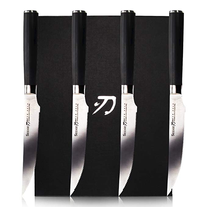 Sedge SM Series Micro-serrated Steak Knife Sets 4 PCS 5 inch - Japanese AUS-8 Stainless Steel Kitchen Knife with G10 Ergonomics Handle