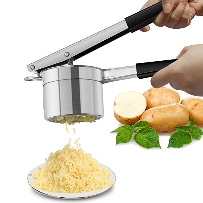 Potato Masher, Warmhoming Stainless Steel Potato Ricer with Non-slip Handle (Black)