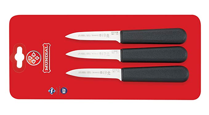 Mundial SC5601-3 1/4 3-1/4-Inch Chef's Style Paring Knife Collection, Set of 3, Black