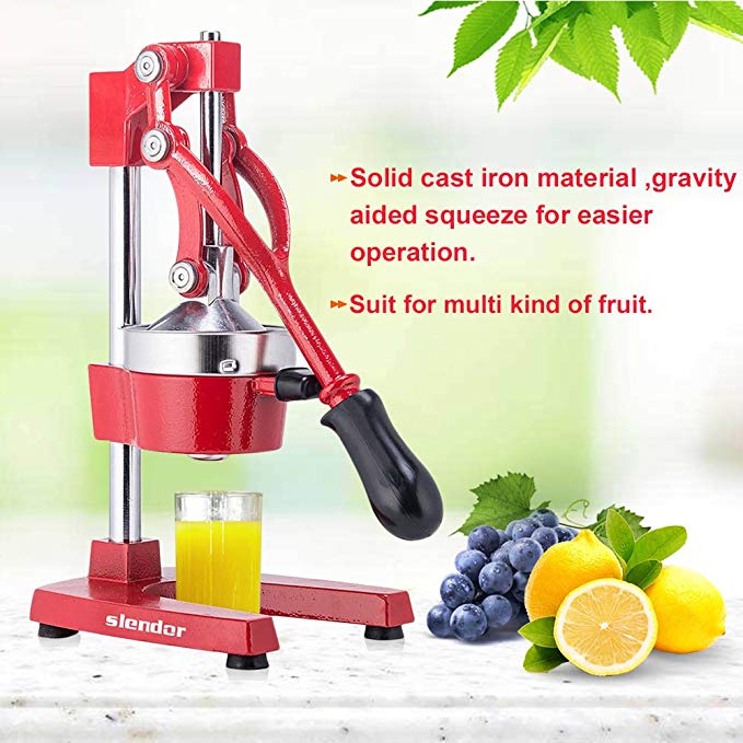 Commercial Citrus Press Fruit Squeezer Press Juicer Manual for Orange Lemon Pomegranate Juicing -Extracts Maximum Juice – Heavy Duty Cast Iron Base and Handle - Non Skid Suction Foot Base