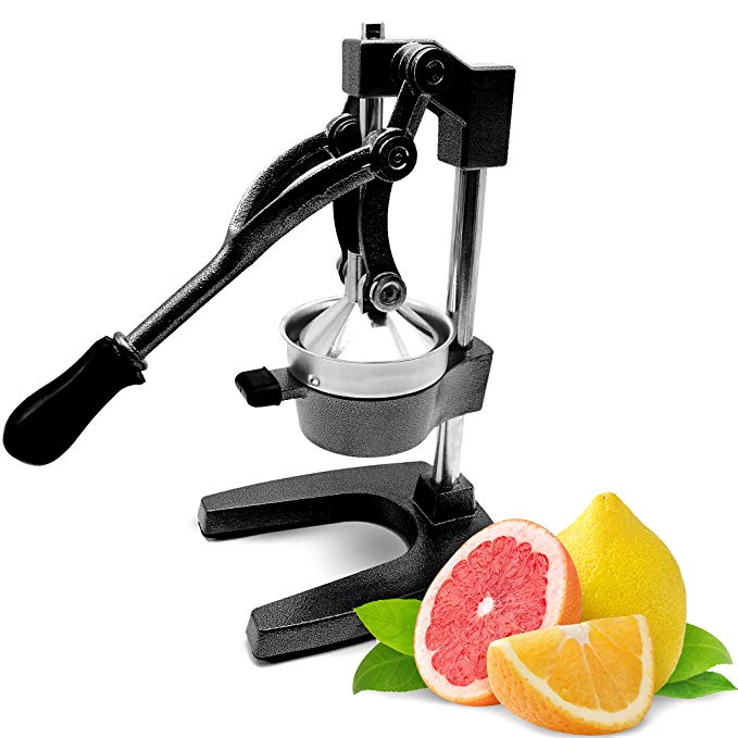 Commercial Manual Citrus Juicer By KP Solutions | Durable Stainless Steel Construction With Lever | Ergonomic Grip, Sturdy Iron Base | Ideal For Pomegranates, Limes, Oranges, Lemons (Black)