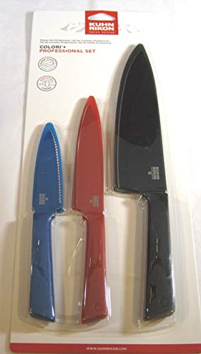 Kuhn Rikon Colori Professional Knife Set- Chef's, Utility and Serrated Paring Knife