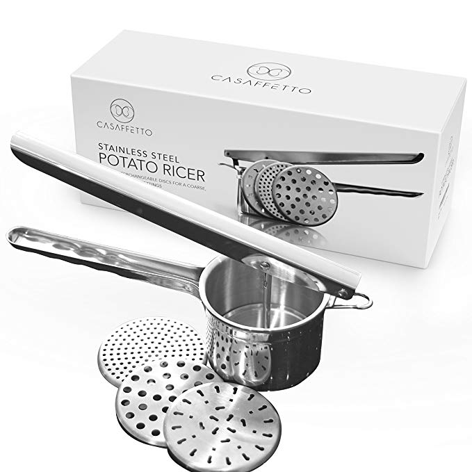 HALF PRICE PRIME OFFER Large Sturdy Stainless Steel Potato Ricer by Casaffetto with 3 interchangeable disks Potato Masher Baby Food Strainer Best Potato Ricer