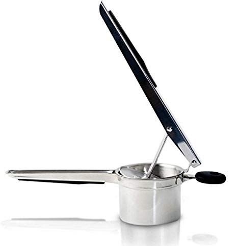 Stainless Steel Potato Ricer by White Ladle - Useful as Fruit Juicer, Baby Food Press and Cauliflower Puree - Commercial, Large Capacity and Heavy Duty - Silicone Handles for Comfort - Dishwasher Safe