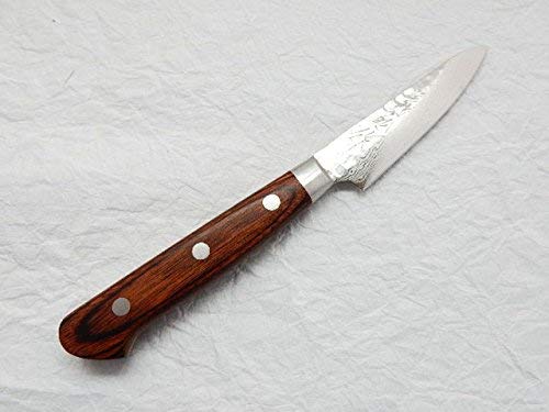 Yoshihiro VG-10 Hammered Damascus, HAA Japanese Paring Knife Mahogany Handle 80mm/3.1