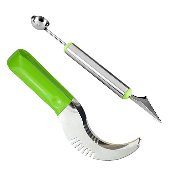 Melom Knife Stainless Steel Watermelon Slicer Tongs Corer Cutter Knife Server and Melon Baller Tool Used to Cuts Fruit & Vegetables in Home & Kitchen