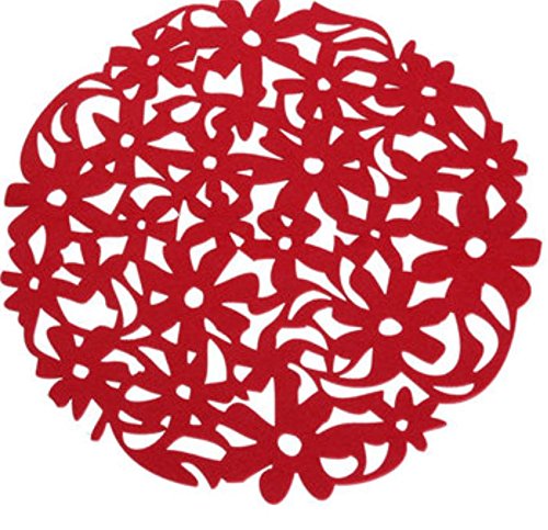 Felt Round Lace Flower Placemat Dinner Table Mat Heat Insulation Pad Multifunction Kitchen Tools by AdvancedShop (Red)