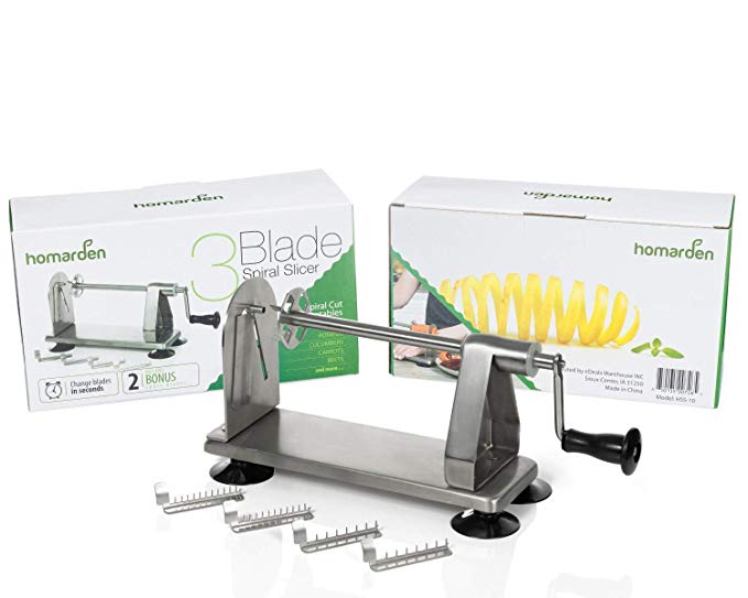 Homarden 3 Blade Stainless Steel Vegetable Spiral Slicer – Industrial Quality Veggie Spiralizer