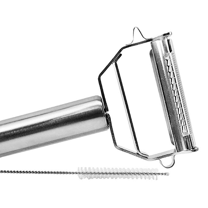 Julienne Peeler Slicer by CHEFTOOLKITS. Premium Quality, Ultra Sharp Stainless Steel Dual Blades with Bonus Cleaning Brush and FREE eBook