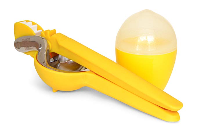 rukuKitchen EASY Lemon Squeezer with FREE Lemon Saver - MORE Juice with LESS effort - Premium Quality Manual Citrus Juicer, Lemon Juicer Press