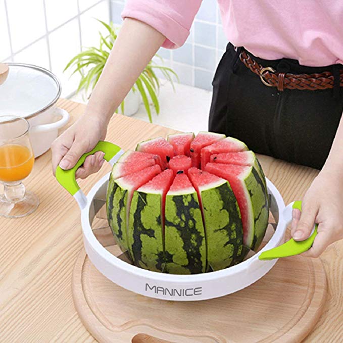 Extra Large Watermelon Slicer Comfort Silicone Handle,Home Stainless Steel Fruit Slicer Cutter Peeler Corer Server for Cantaloup Melon,Pineapple,Honeydew,Get 12