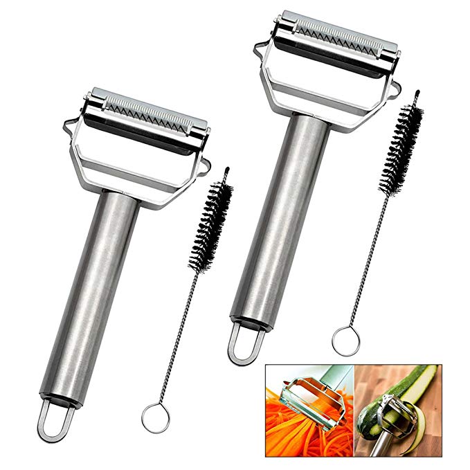 Vegetable Julienne Peeler, WarmHut 2pcs Ultra Sharp Stainless Steel Julienne Vegetable Slicer Peeler, with Cleaning Brush