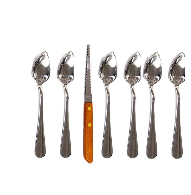 Grapefruit Spoon And Knife Set, 6 Stainless Steel Serrated Spoons & 1 Grapefruit Knife