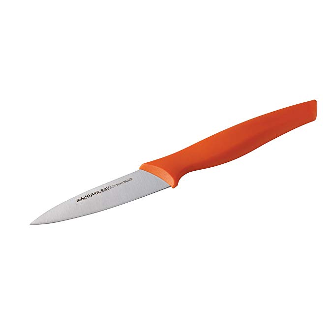 Rachael Ray 3.5-Inch Japanese Stainless Steel Paring Knife with Orange Handle and Sheath