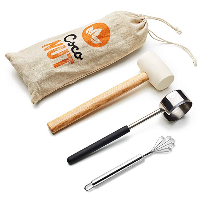 CocoNUT opener set with Meat Removal tool | Young Coconut Opener | Coconut Opener Tool with Hammer for a fast&easy opening | breaker tool kit (New Design)