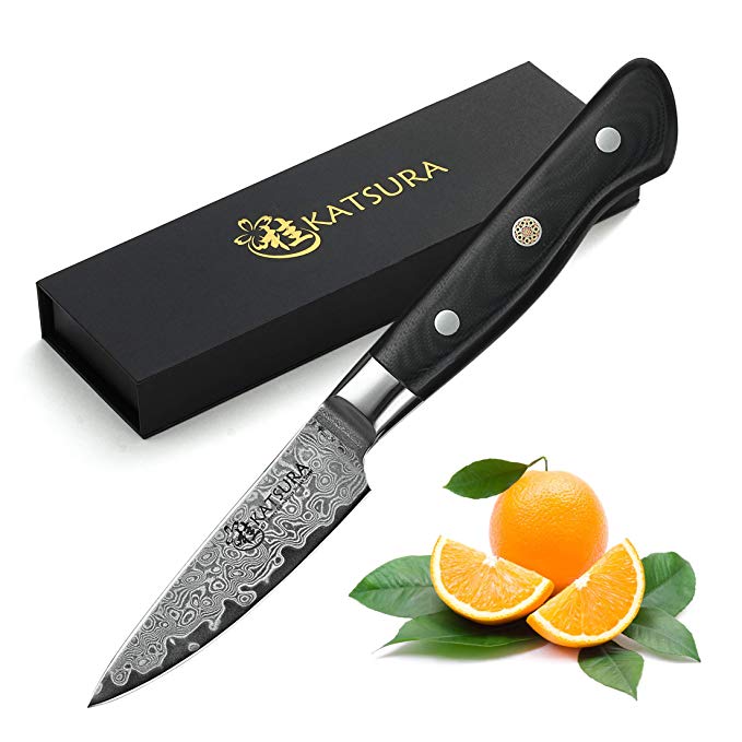 KATSURA Japanese Paring Knife – 3.5 Inch – Premium AUS 10, 67 Layers Damascus Steel Knife - Chefs Choice – Luxury Gift Box