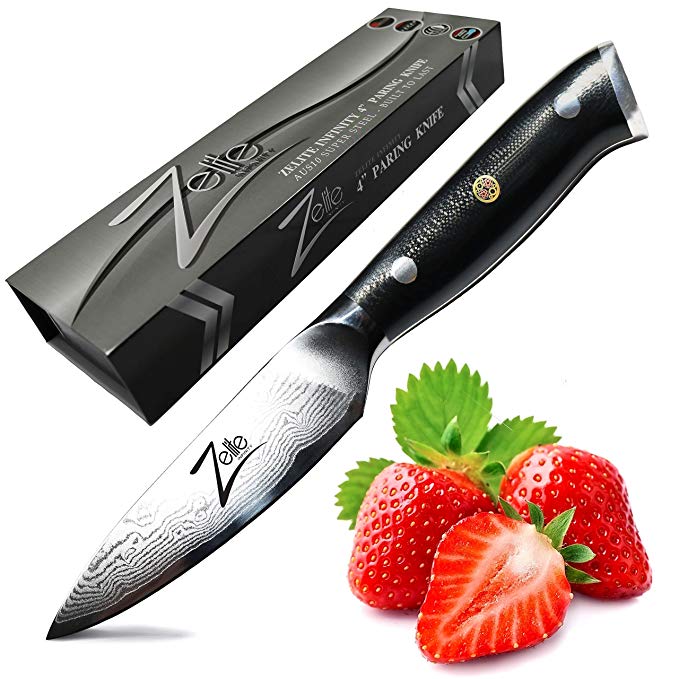 ZELITE INFINITY Paring Knife 4 inch - Alpha-Royal Series - Best Quality Japanese AUS10 Super Steel 67 Layer High Carbon Stainless Steel Razor-Sharp Superb Edge Retention, Stain & Corrosion Resistant