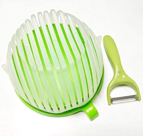 FreeLife Salad Cutter Bowl + Bonus Handy Peeler – Fast Fresh Family-Size Slice & Dice in 60 Seconds, Cut Fruits Vegetables with Ease – Complete Serving Helper Gift Set Strainer Chopper Cutting Board