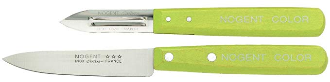 Nogent Hornbeam Wood Handled Set of Vegetable Peeler and 3-1/2-Inch Paring Knife, Lime