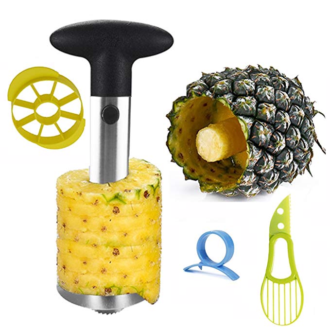 Fruit Slicer Peeler Set Of 4-1 Stainless Steel Pineapple Corer,Plastic Orange Peeler,& Avocado Cutter Knife - Handheld Kitchen Tools