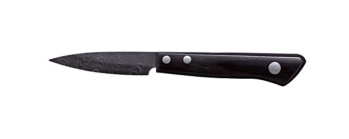 Kyocera Advanced Ceramic Kyotop Damascus 3-inch Paring Knife with Pakka Wood Handle, Black Blade