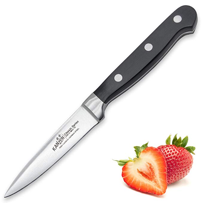 Kanzen Classic Paring Knife- Black- Sharp Vegetable and Fruit Knife, German Steel