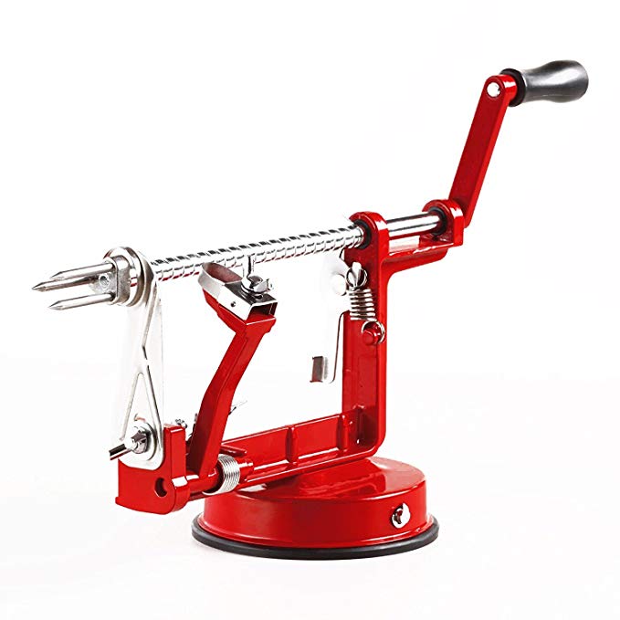 Durable Heavy Duty 3-in-1 Apple Peeler Fruit Slicer with Vacuum Suction Cup Base/Peeler Stainless Steel Blade Apple Fruit Vegetable or Potato Peeler Tool Creative Home Kitchen - Red