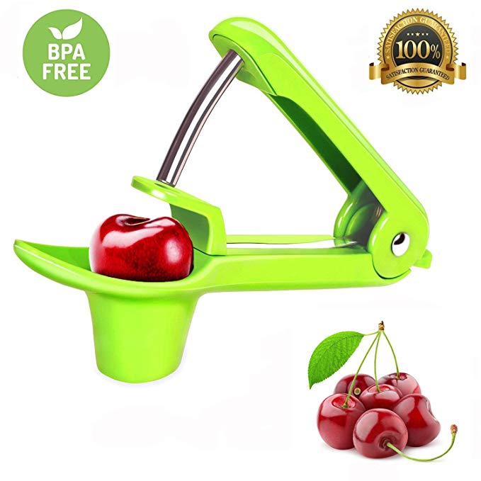Cherry Pitter– Tekcast Olive and Cherry Pitter Remover Stoner Tool with Food-Grade Silicone Cup, Space-Saving Lock Design and Lengthened Splatter Shield Dishwasher Safe