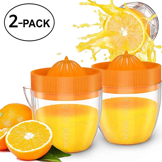 Lemon Squeezer Hand Juicer - Bariho Citrus Orange Squeezer Manual Lid Rotation Press Reamer for Lemon Lime with Strainer and Container